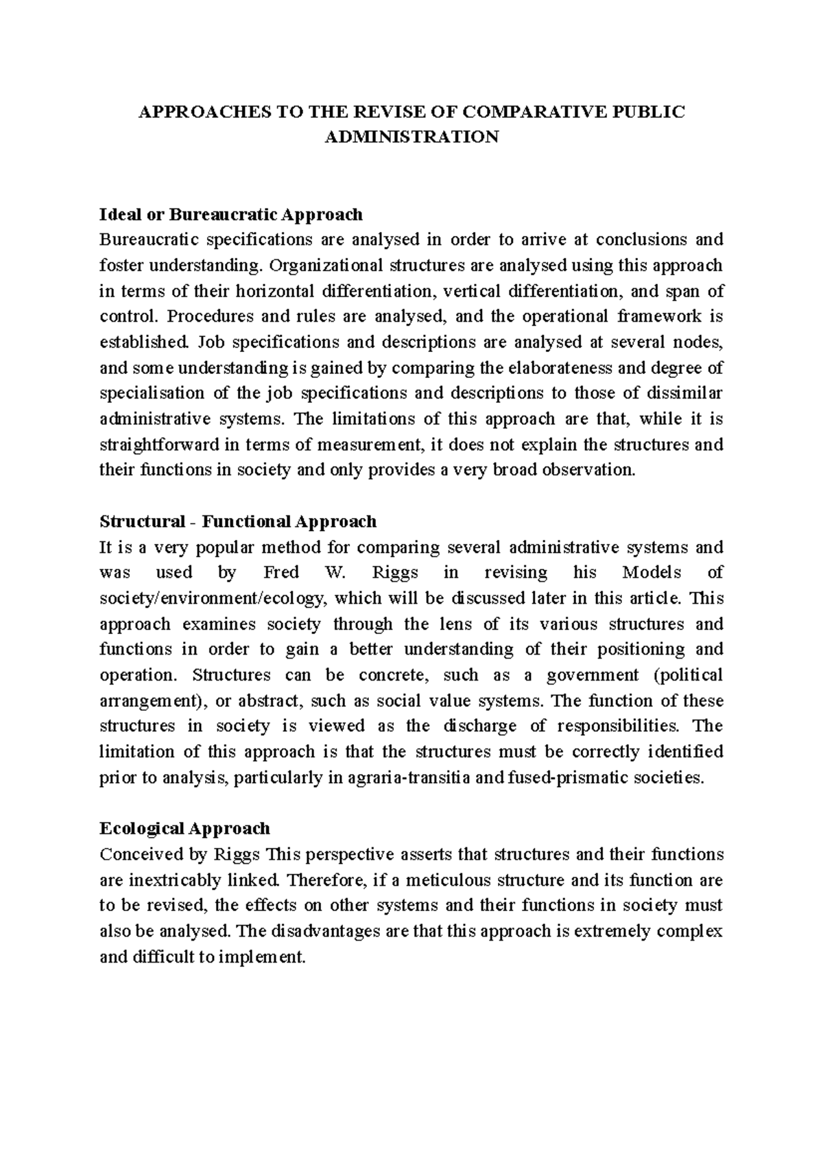 Approaches TO THE Revise OF Comparative Public Administration ...