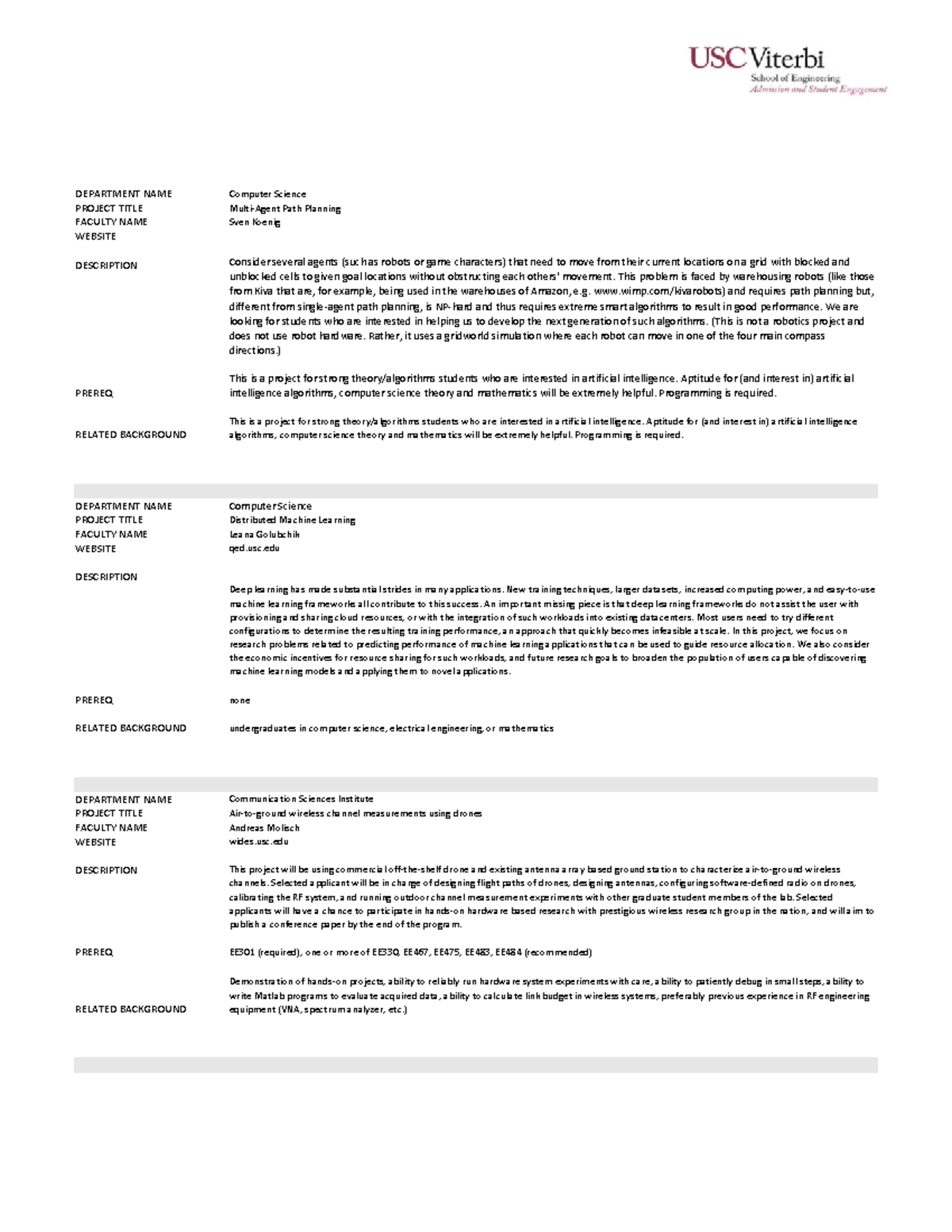 2020 SURE Project list Warning TT undefined function 32 DEPARTMENT