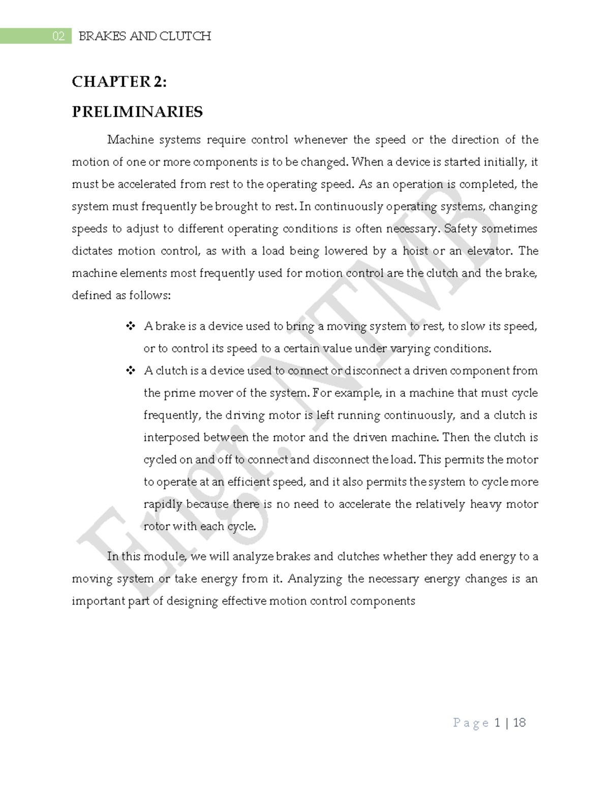 02 Brakes AND Clutch Machine Design 2 CHAPTER 2 PRELIMINARIES