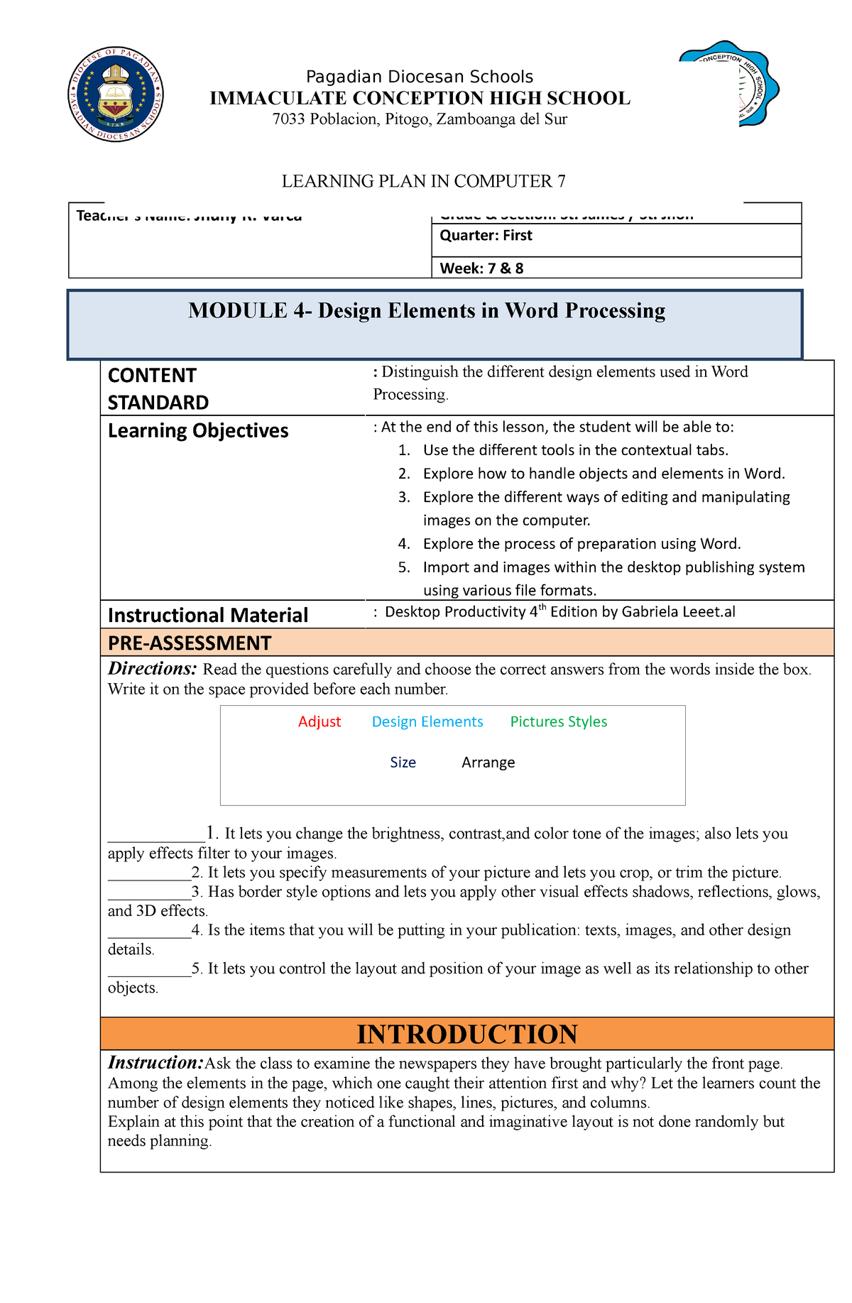 LP Computer 7 (Q1M4) - Teacher’s Name: Jhuny R. Varca Grade & Section ...