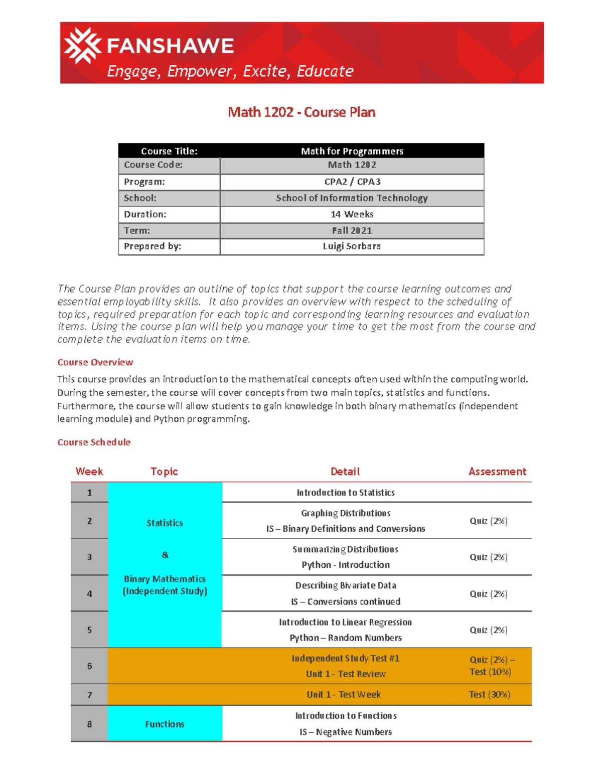 Math1202 Syllabus Online - Math 1202 - Course Plan Course Code:Course ...