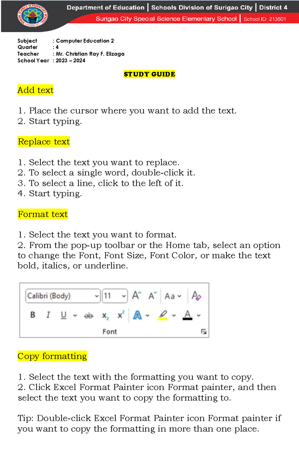 Computer-Education-2 Study Guide Quarter 4 - Subject : Computer ...