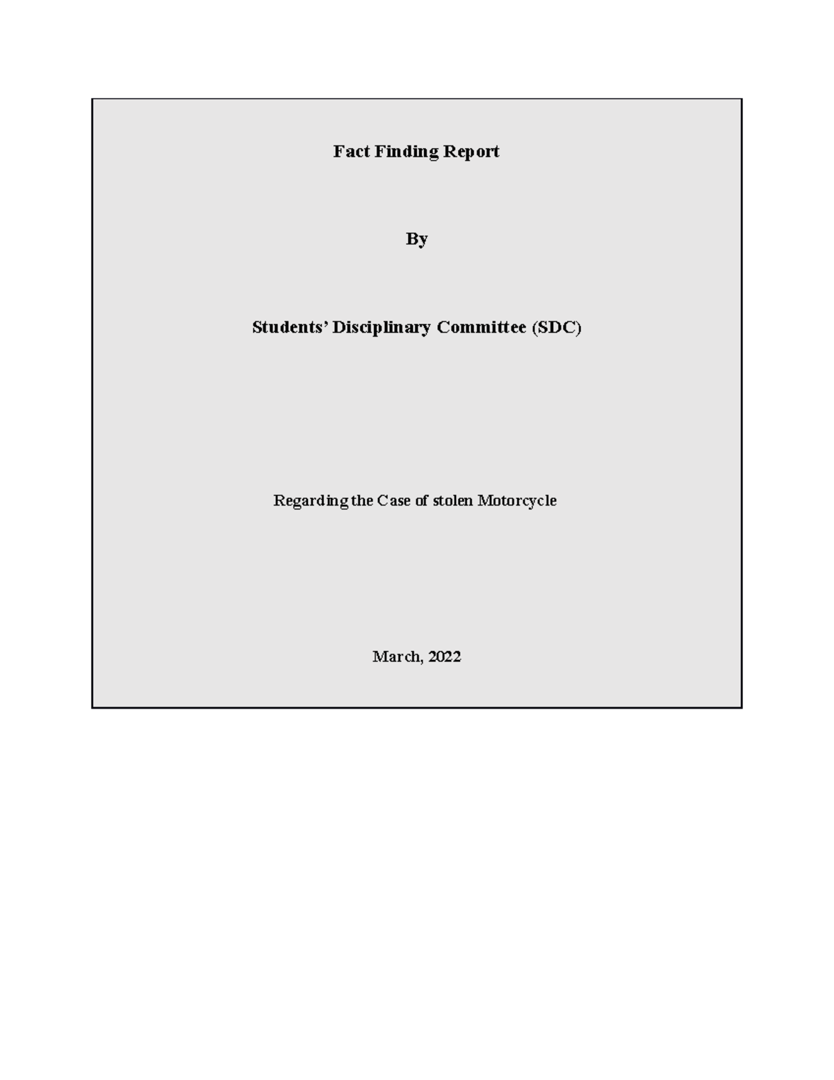 Fact Finding Report of bike stolen case - Colloidal Chemistry - KFUEIT ...