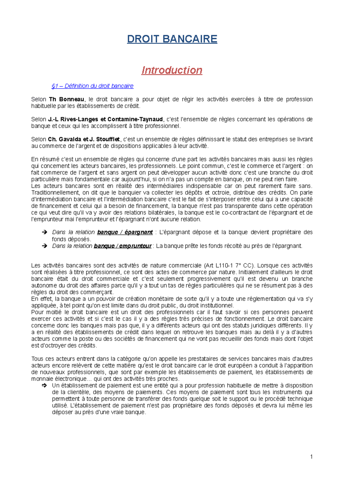 Cours - Droit Bancaire - DROIT BANCAIRE Introduction Du Droit Bancaire ...