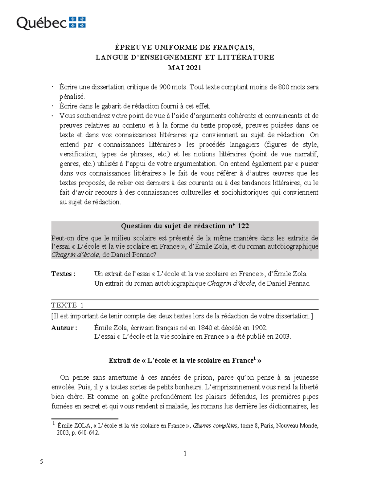 épreuve exemplesujet 1 EUF pour familiarisation ÉPREUVE UNIFORME DE FRANÇAIS, LANGUE Studocu