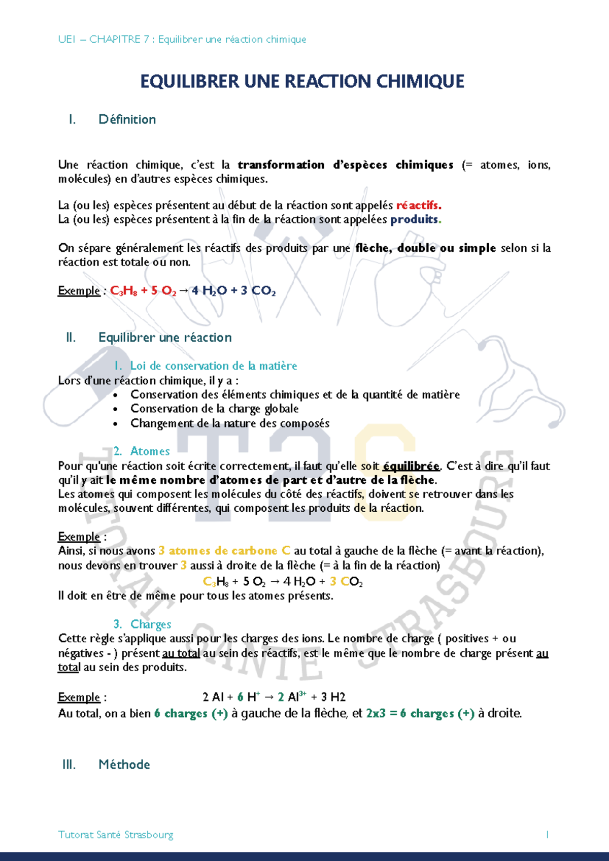 Chapitre 7 - Equilibrer une réaction chimique - UE 1 – CHAPITRE 7 ...