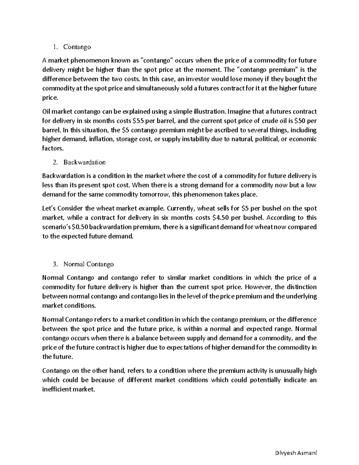 Contango - week 2 assignment - Contango A market phenomenon known as ...