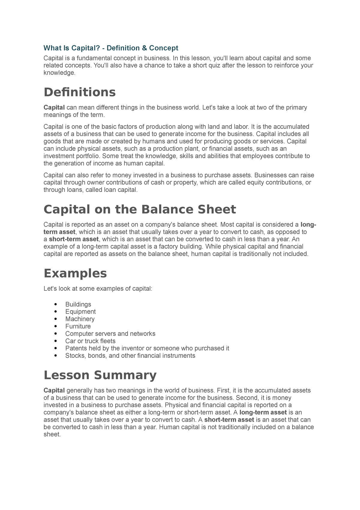 What Is Capital In This Lesson You ll Learn About Capital And Some 