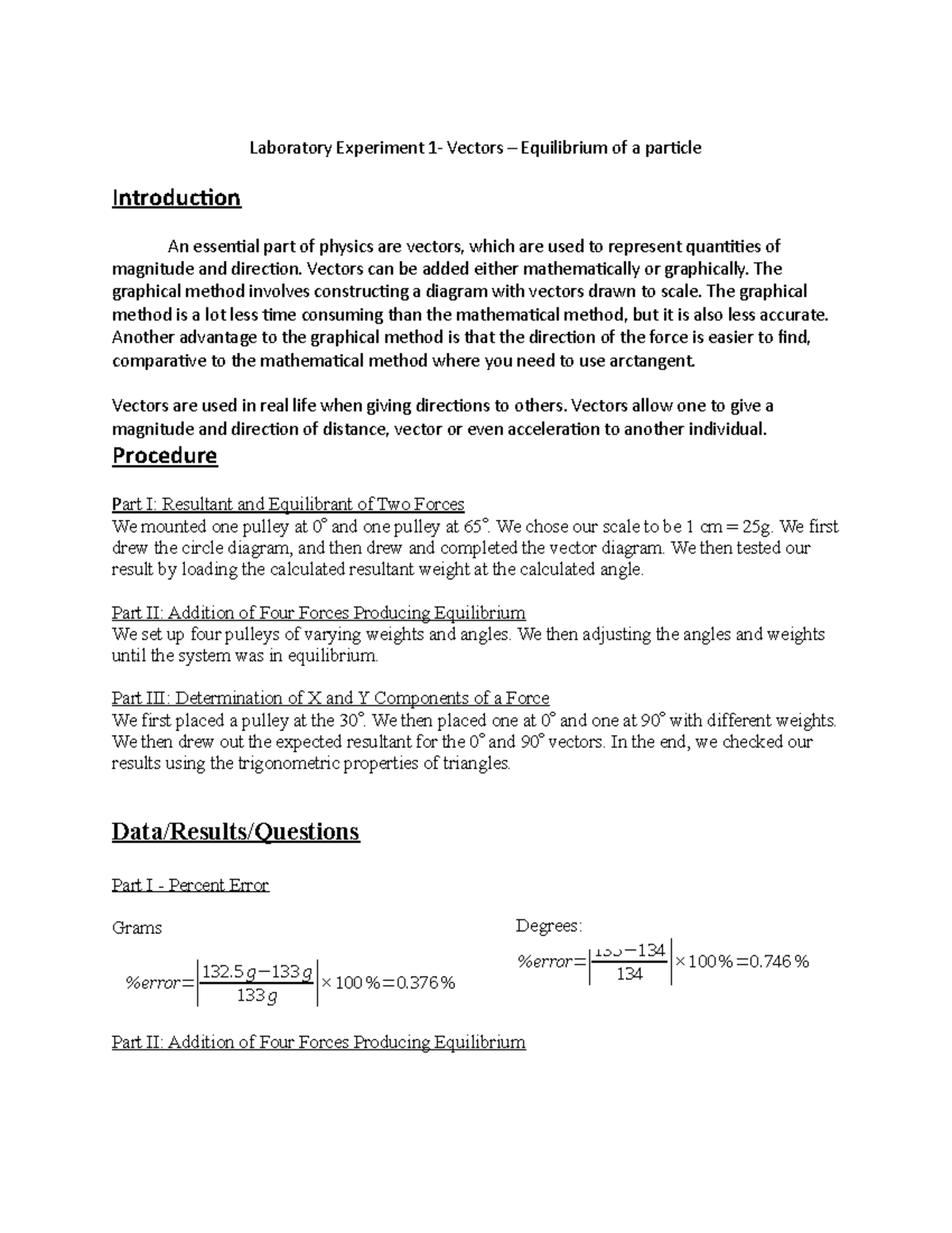 vector experiment lab report