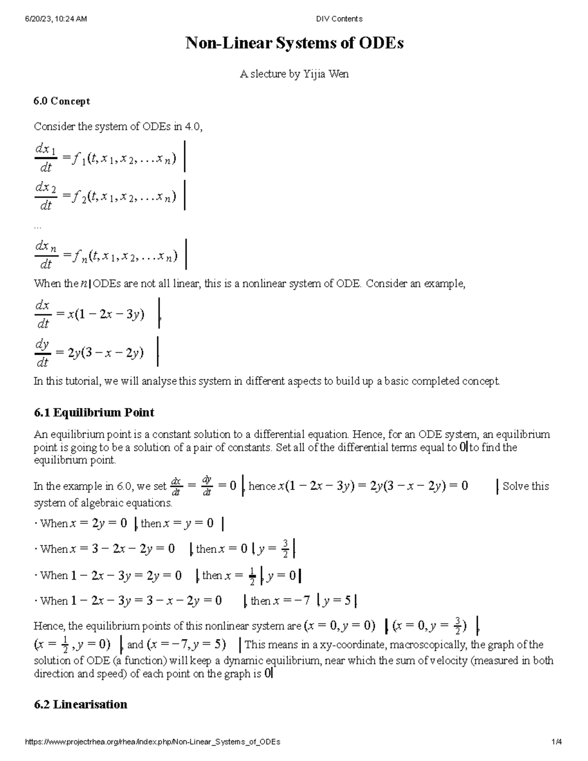 Notes Non-Linear Systems of ODEs - Rhea - 6/20/23, 10:24 AM DIV ...