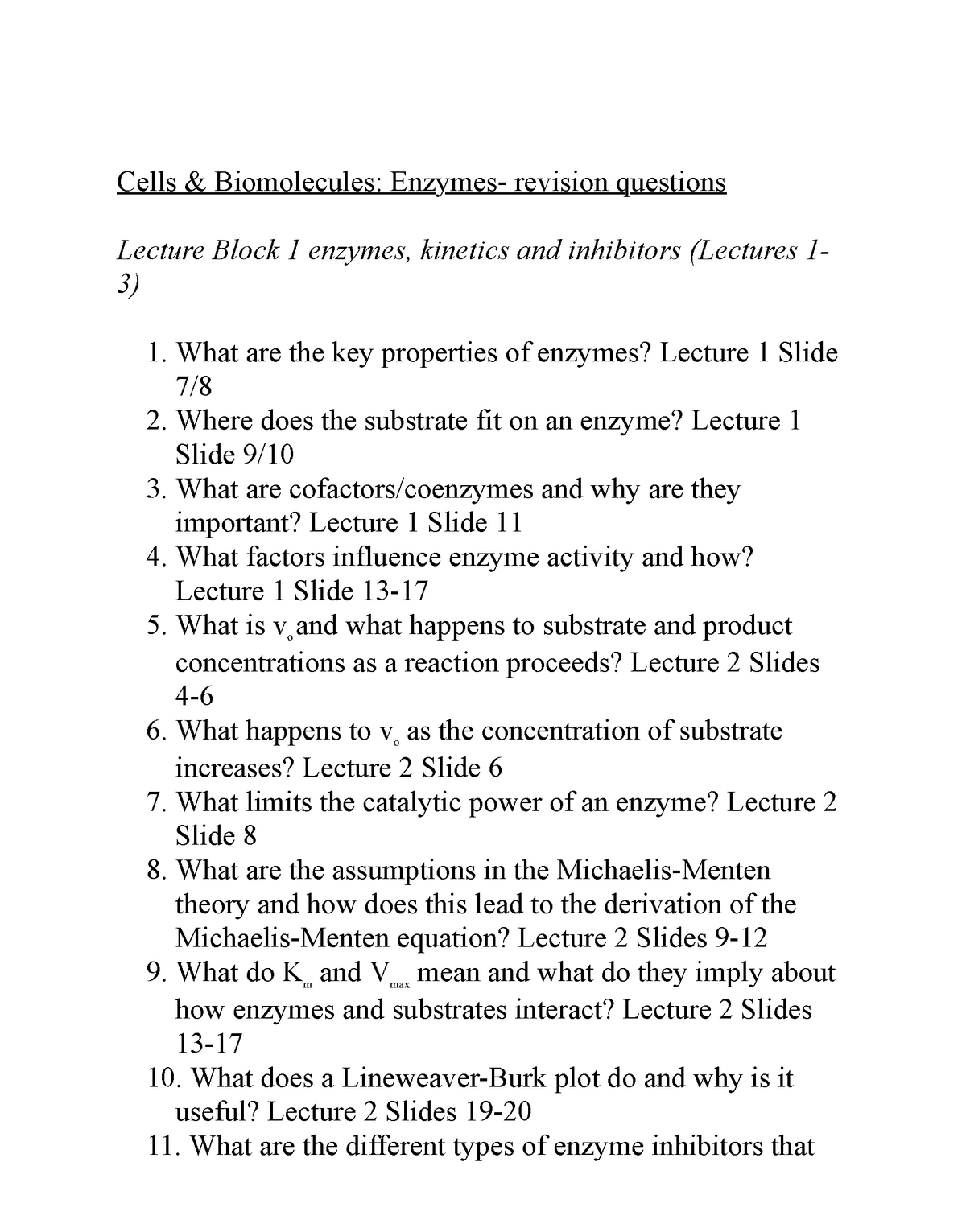 Enzymes-revision questions 2 - Cells & Biomolecules: Enzymes- revision ...