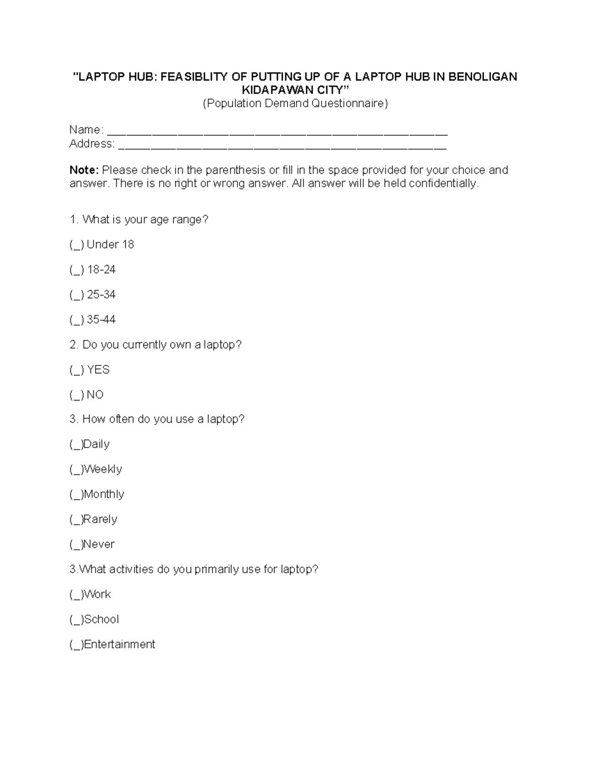 Questionaire - 