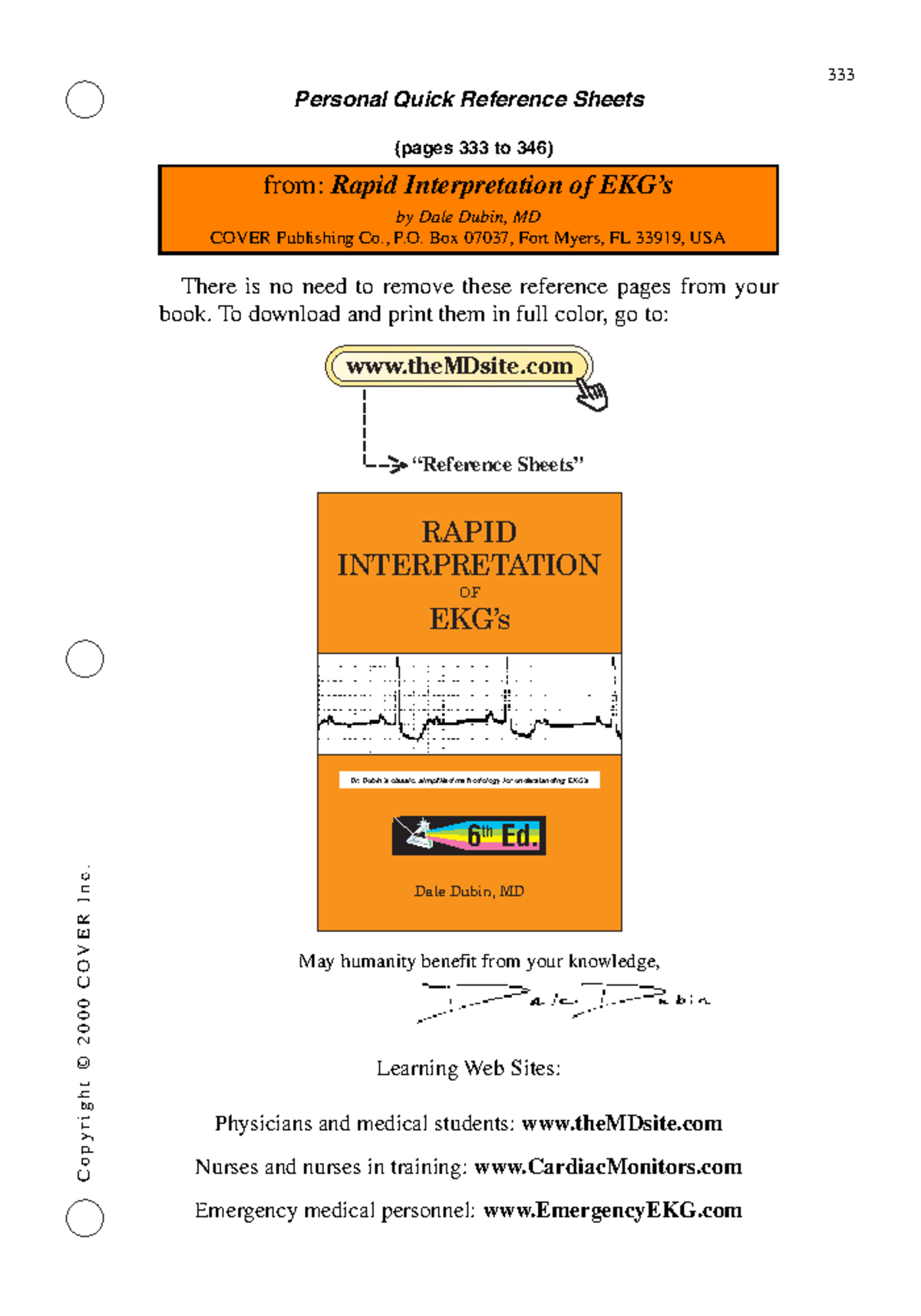 EKG’s Reference Sheets - C o p y r i g h t © 2 0 0 0 C O V E R I n c ...