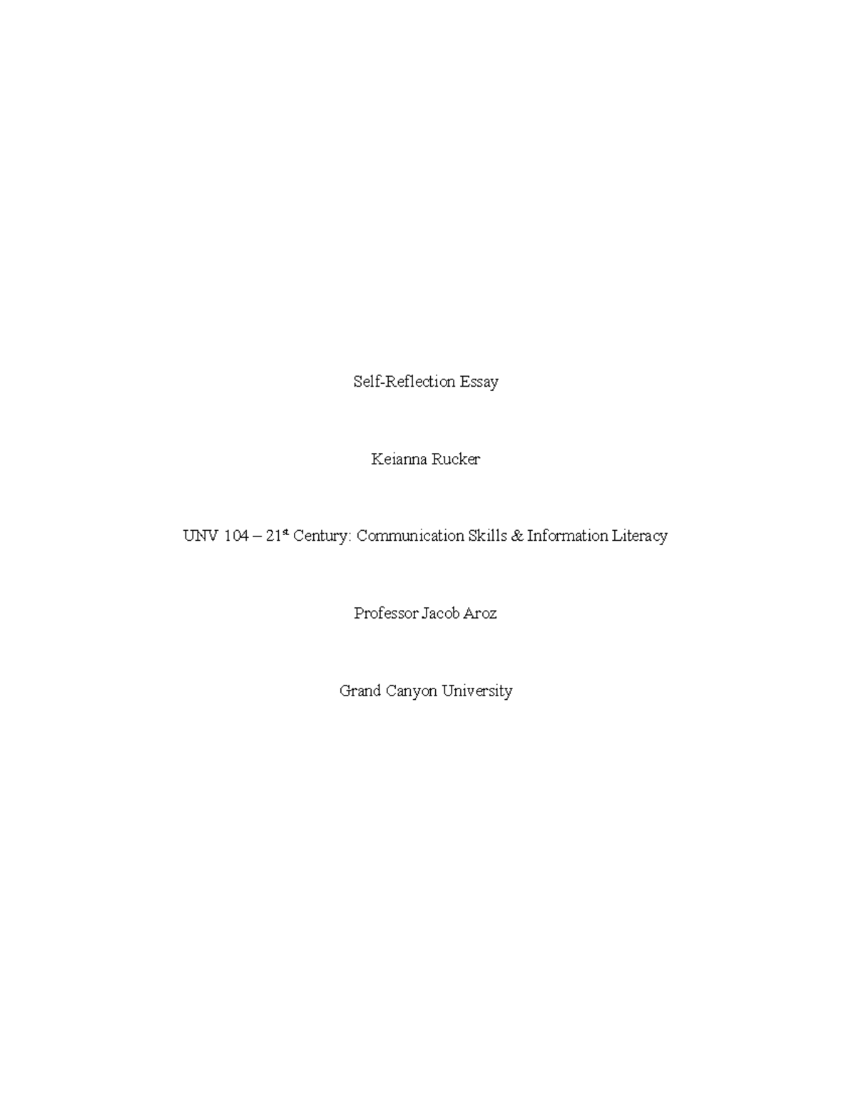 self reflection essay unv 104