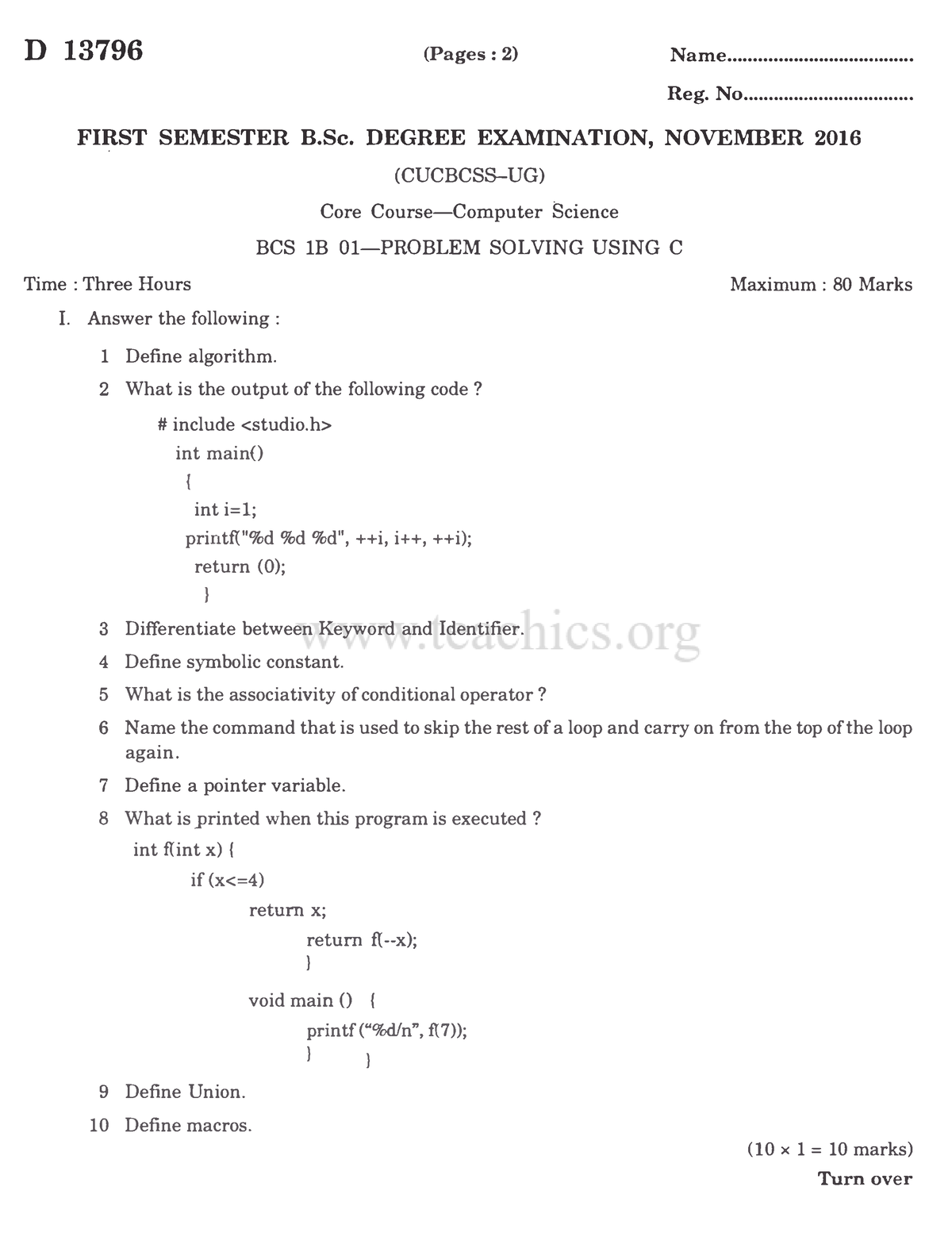 problem solving using c calicut university pdf