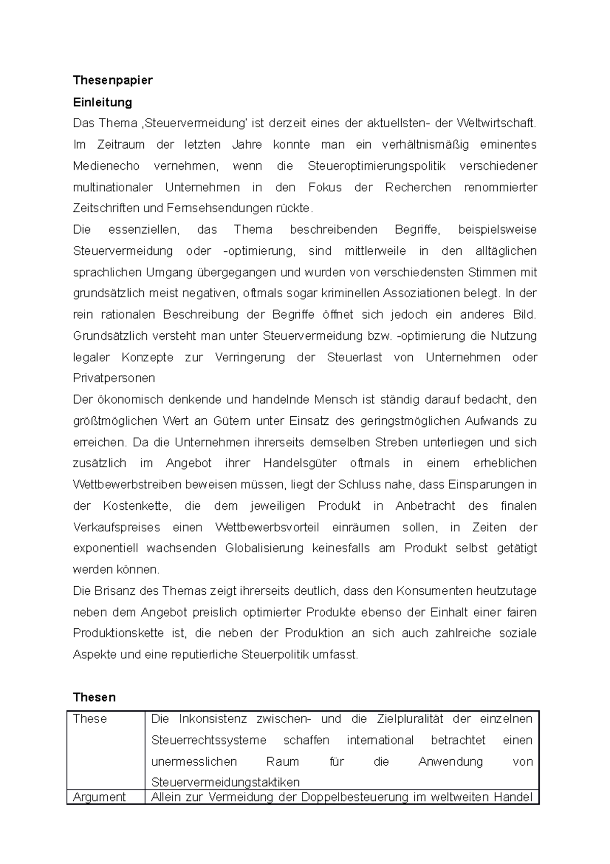 Was Ist Ein Thesenpapier Thesenpapier Steuervermeidung - Thesenpapier Einleitung Das Thema ist