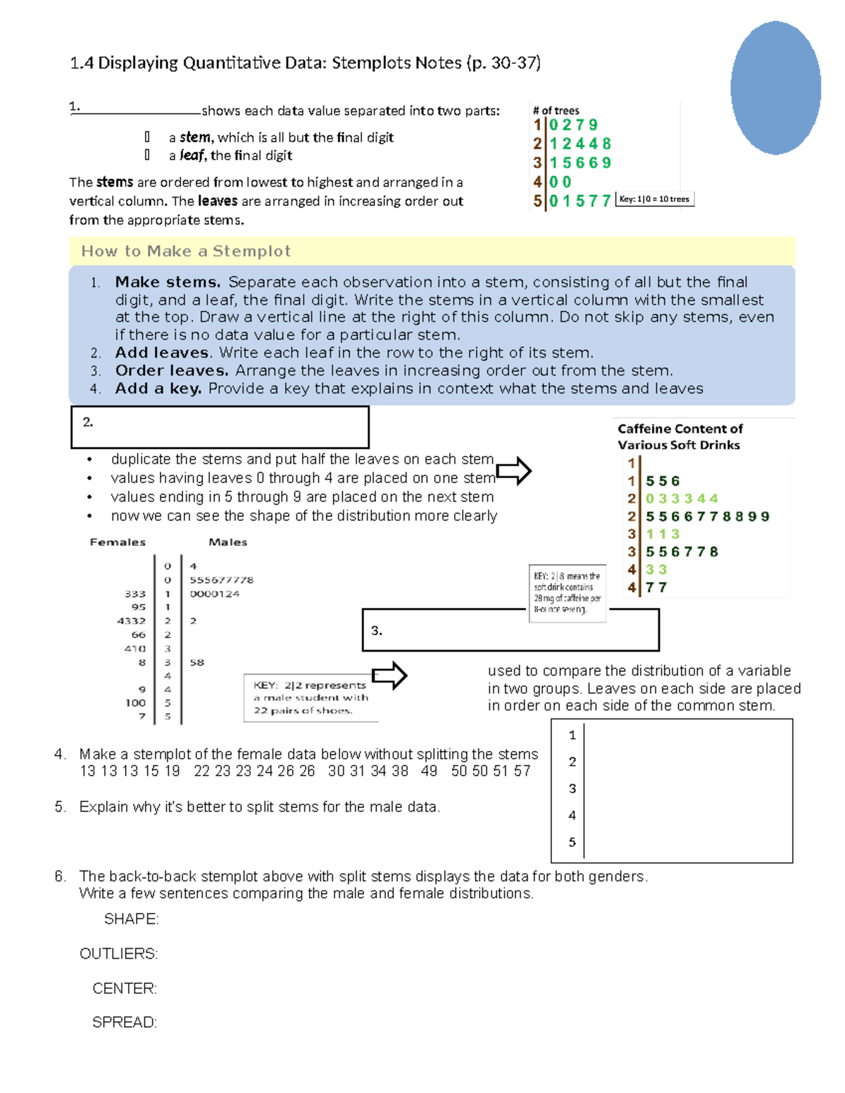 1.4 Notes and work - lesson - 1 Displaying Quantitative Data: Stemplots ...