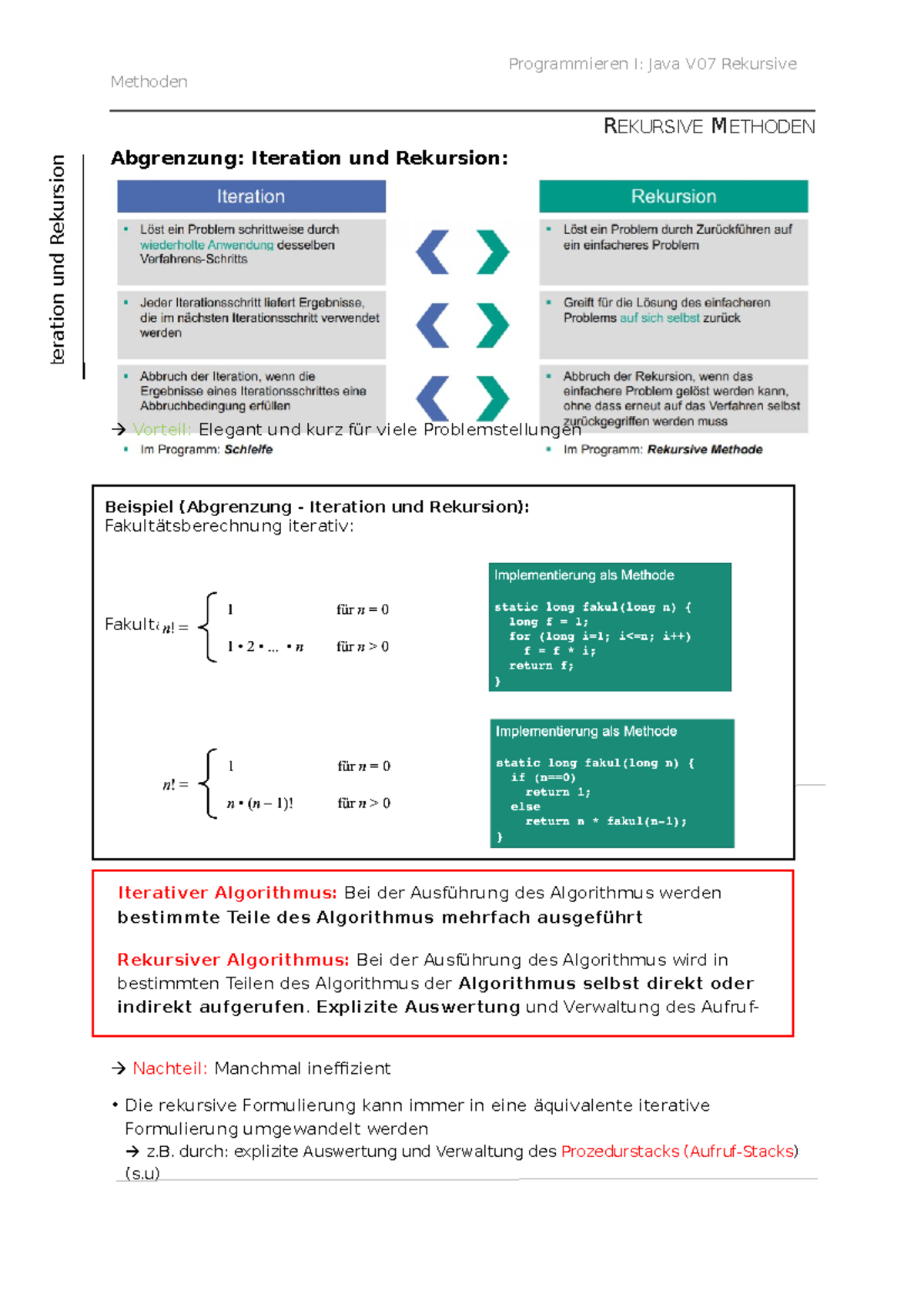 Rekursive Methoden - Methoden REKURSIVE METHODEN Abgrenzung: Iteration ...