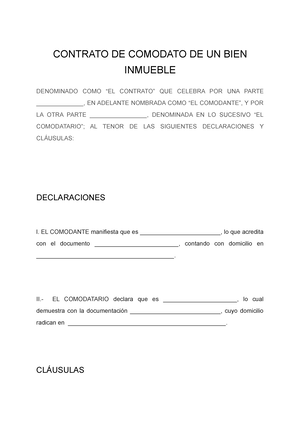 Formato Contrato de Comodato - CONTRATO DE COMODATO DE UN BIEN INMUEBLE  DENOMINADO COMO “EL - Studocu