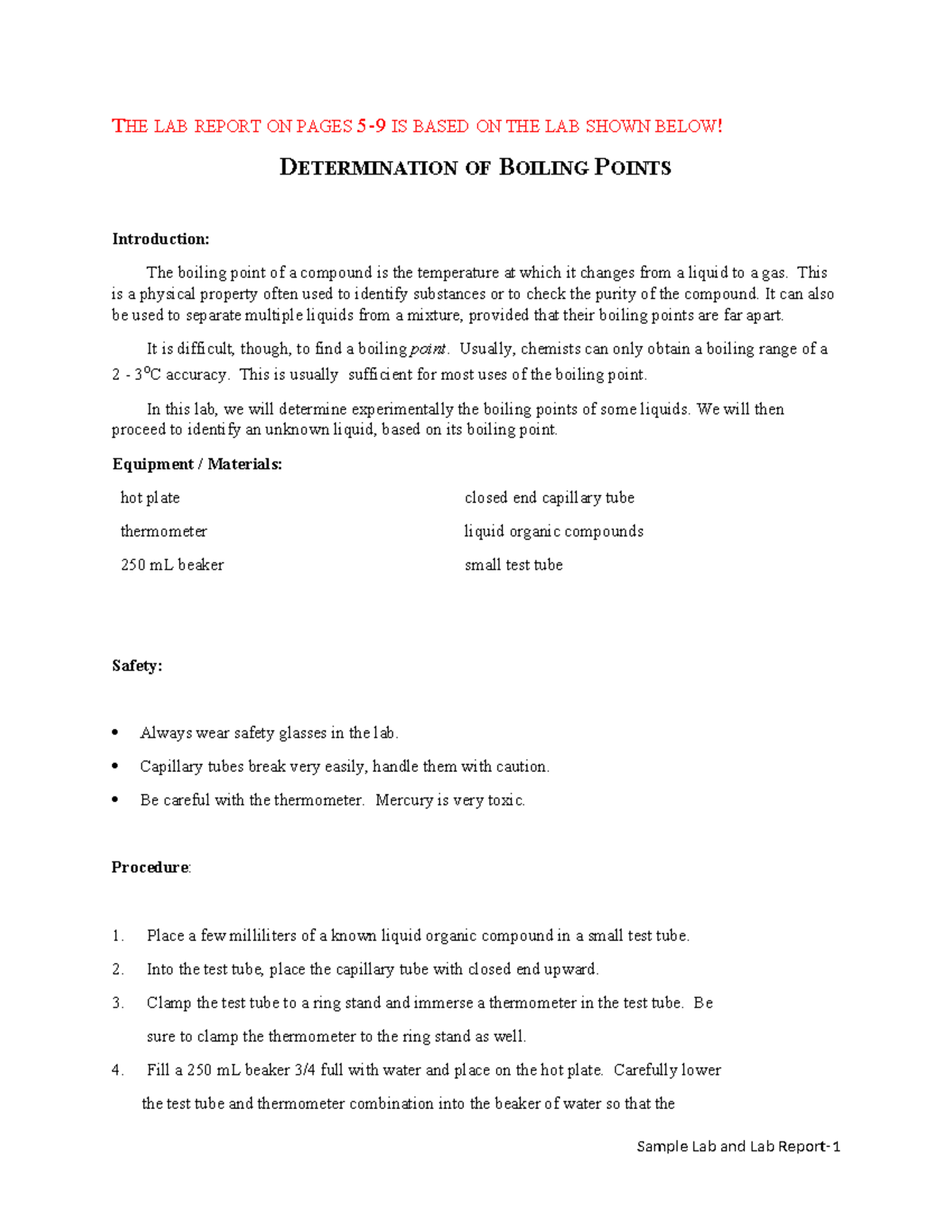 Sample Lab Report - THE LAB REPORT ON PAGES 5-9 IS BASED ON THE LAB ...
