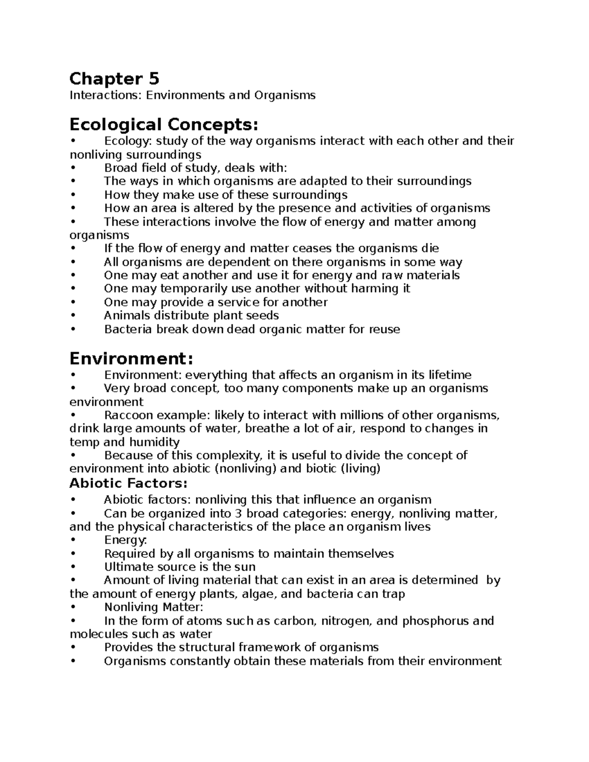 Chapter 5- Organisms - Chapter 5 Interactions: Environments and ...