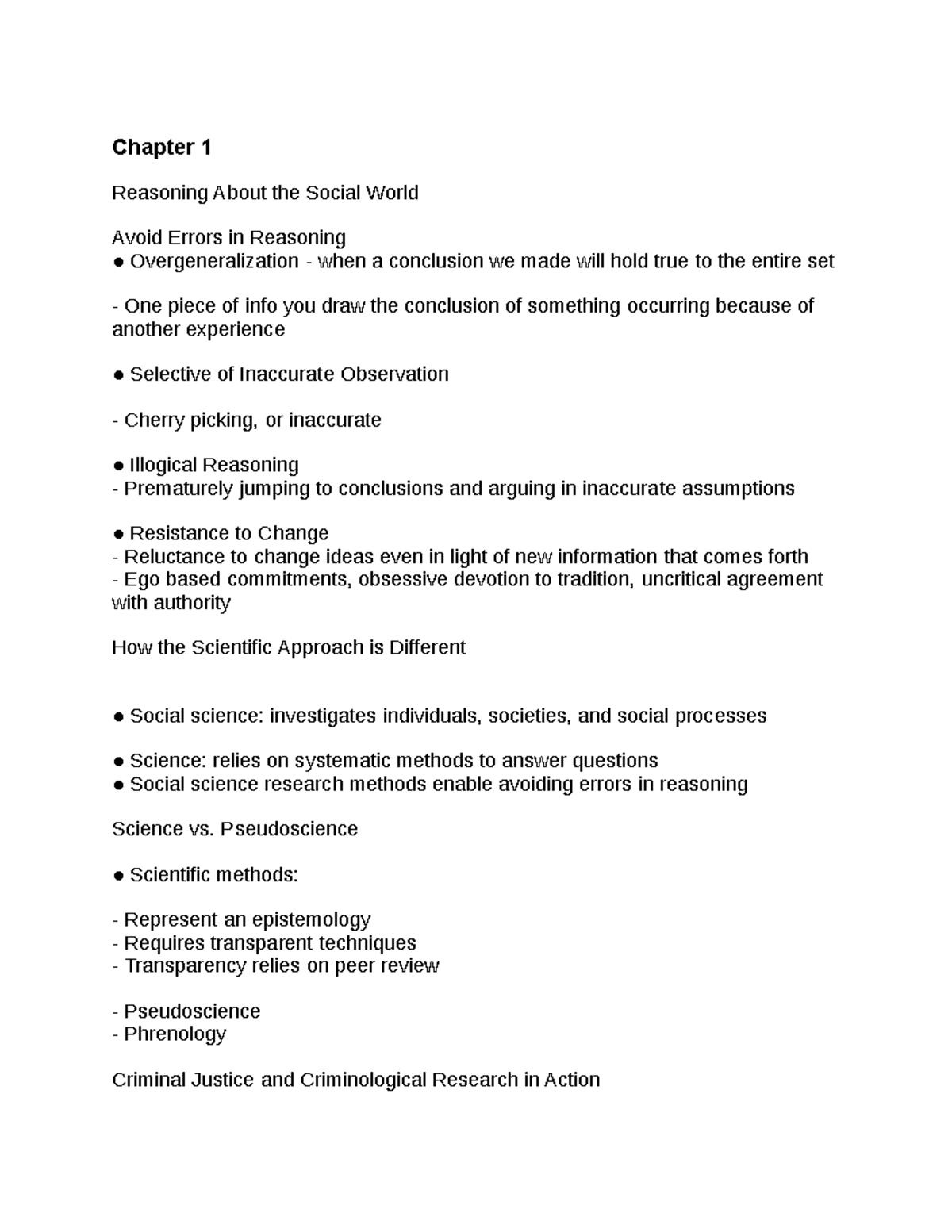 Research method cj CRMJ 368 Chapter 1 Reasoning About the Social