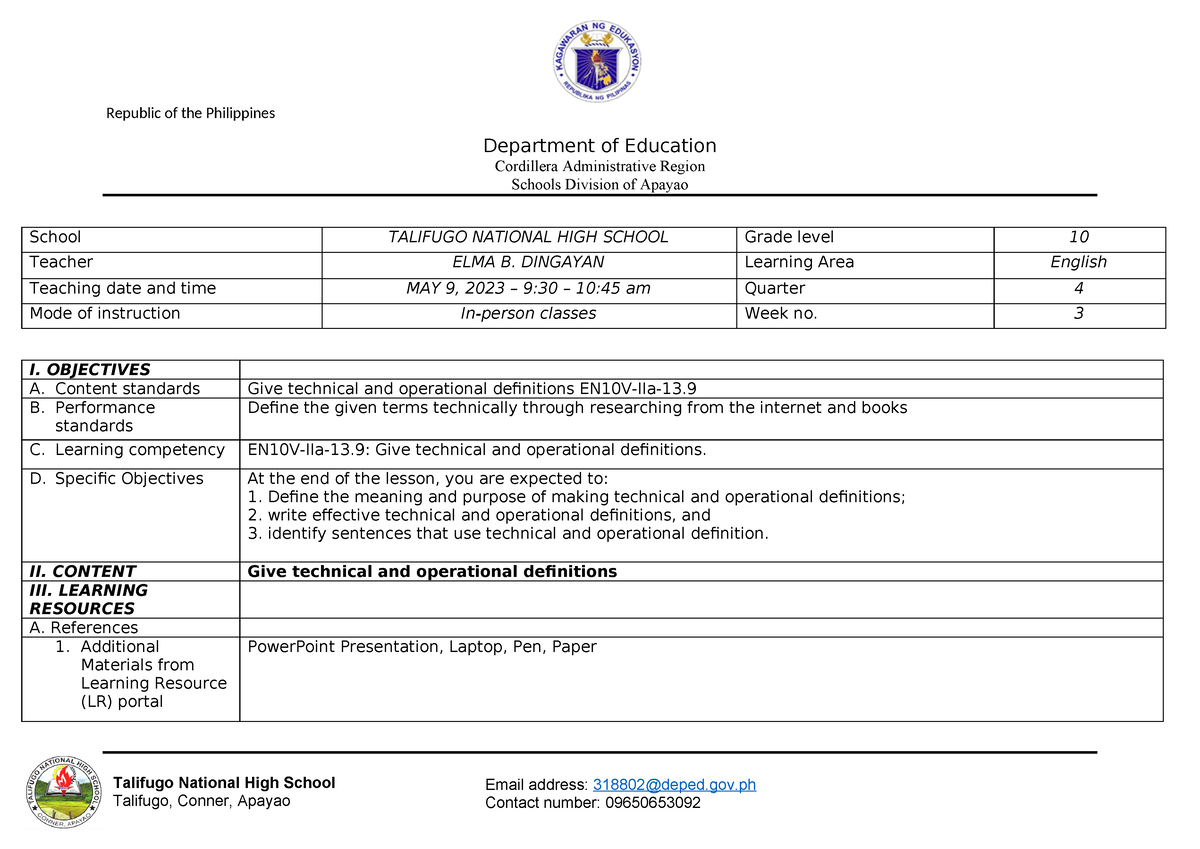 Final DEMO - Pre-Demonstration - Talifugo National High School Talifugo ...