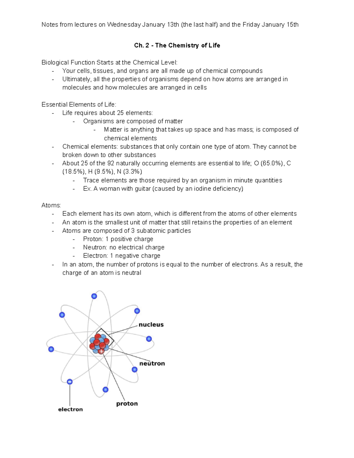 BIOL 150B - Ch. 2 The Chemistry of Life - Ch. 2 - The Chemistry of Life ...