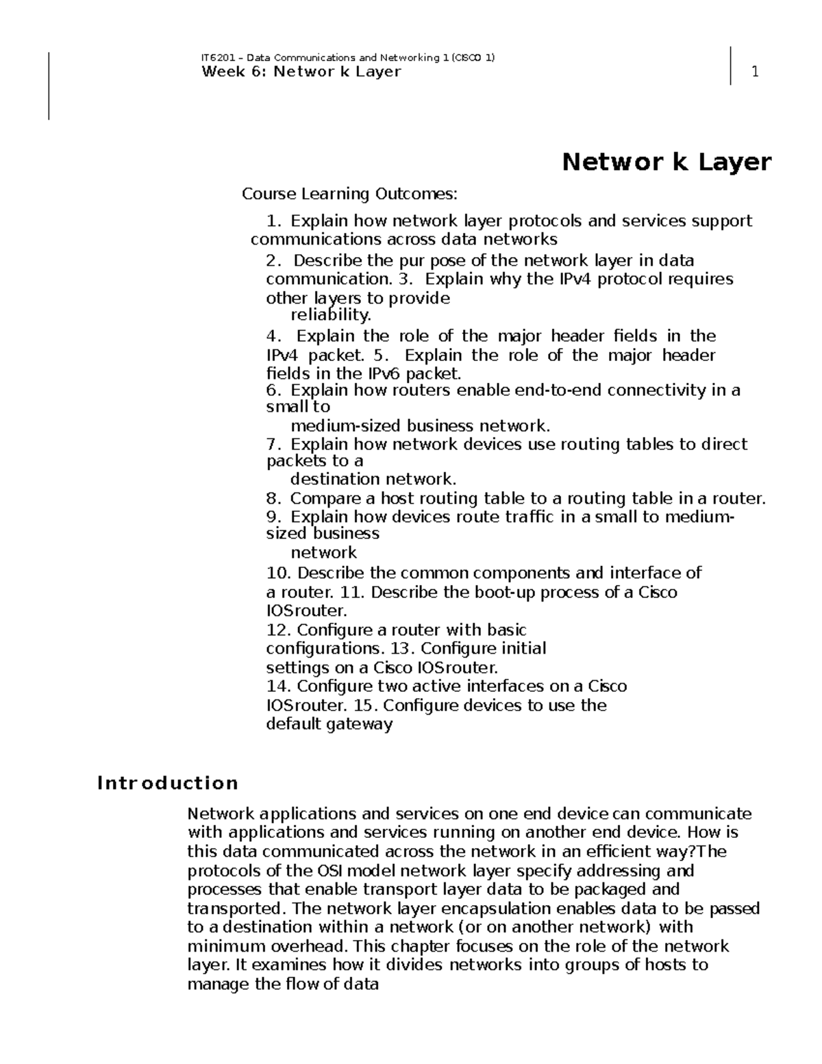 W7 Network Layer - SDFDSG YILGU;GUO; - IT6201 – Data Communications and ...