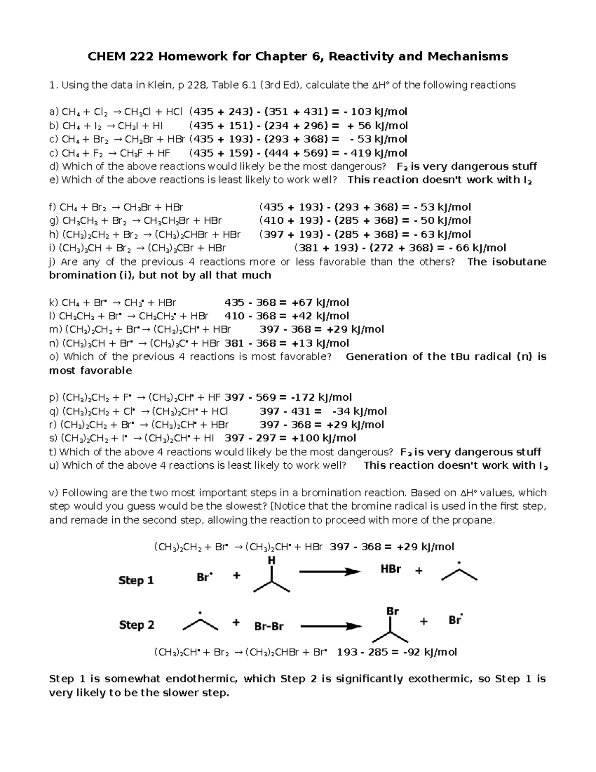 CHEM 222 Chap 6 React and Mech HW F21 KEY - CHEM 222 Homework for ...