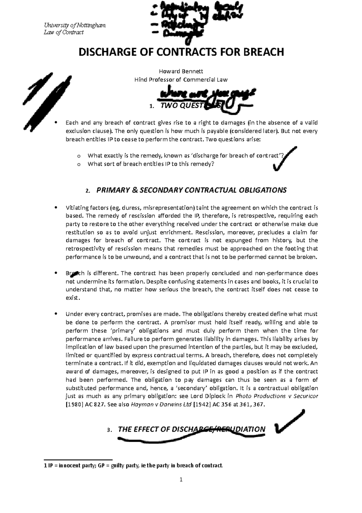 13 Discharge for Breach 2 - Law of Contract DISCHARGE OF CONTRACTS FOR ...