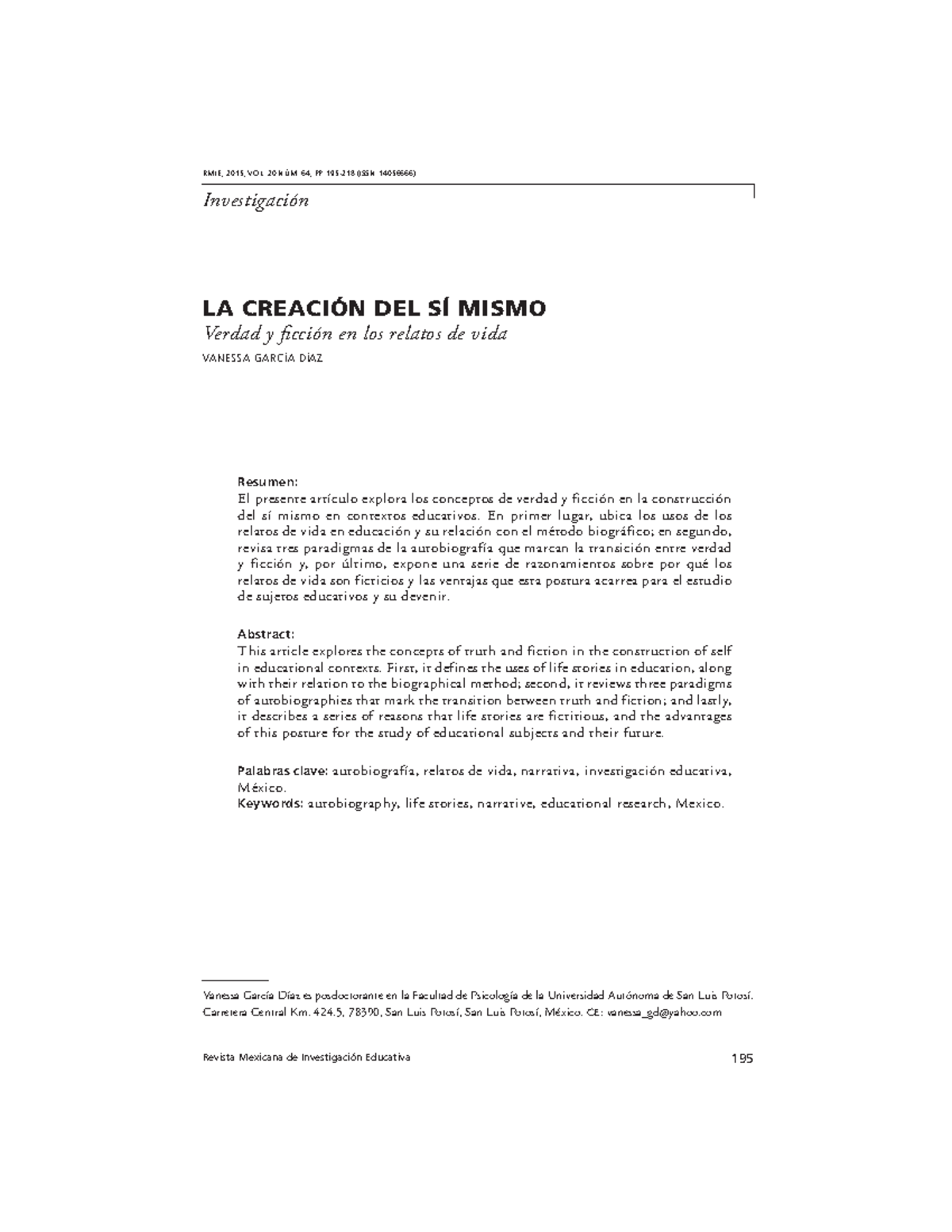 Relatos de vida - Revista Mexicana de Investigación Educativa 195 RMIE ...