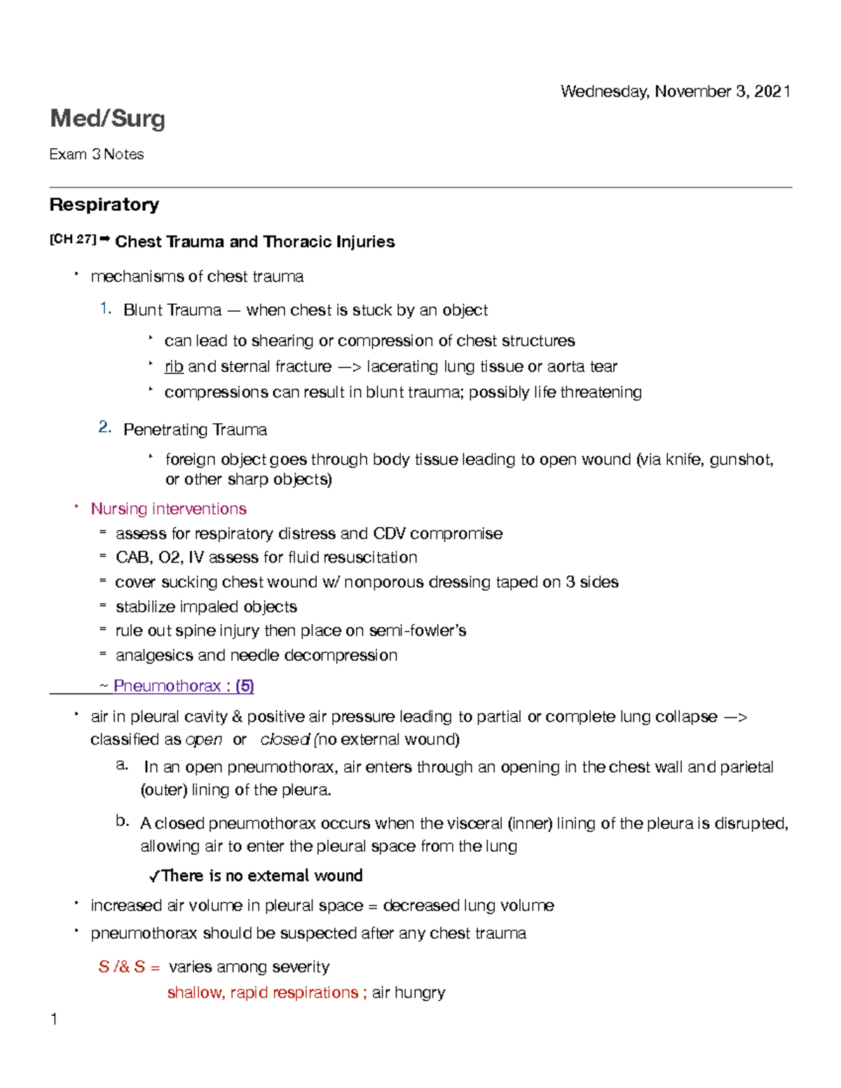 Respiratory Notes from Textbook - Med/Surg Exam 3 Notes Respiratory [CH ...