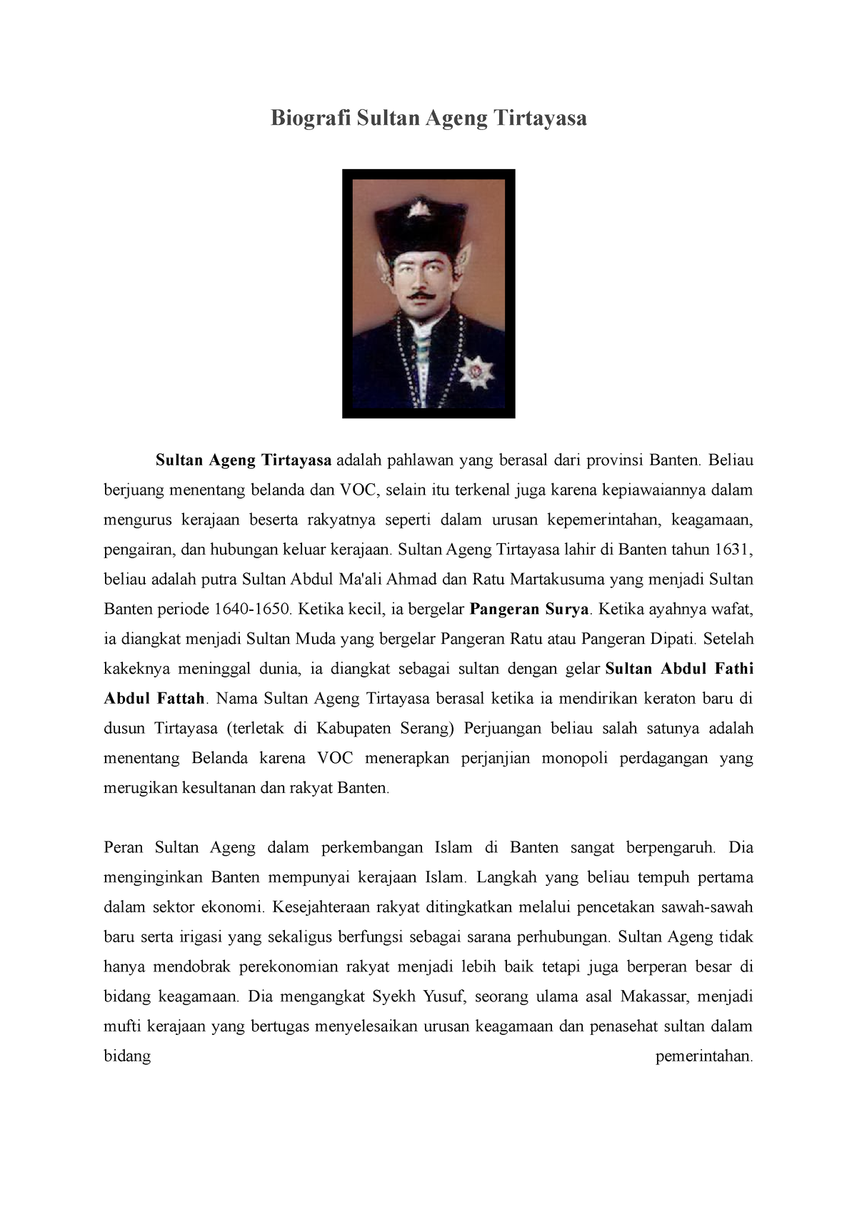 Biografi Sultan Ageng Tirtayasa - Biografi Sultan Ageng Tirtayasa ...