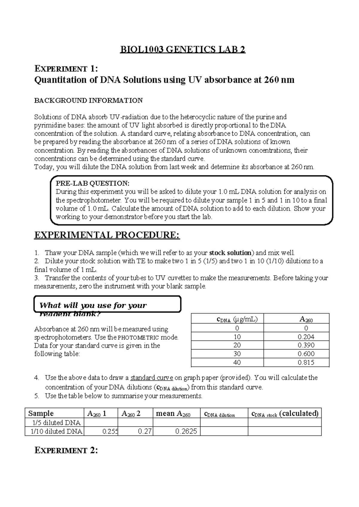 BIOL1003 Genetics LAB - BIOL1003 GENETICS LAB 2 EXPERIMENT 1 ...