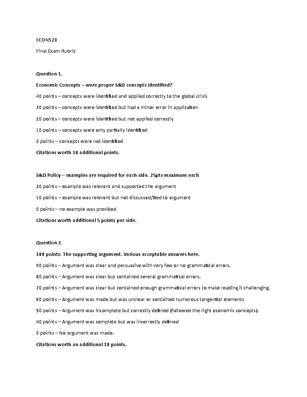 Final Exam Rubric FA22 - Material - ECON Final Exam Rubric Question 1 ...