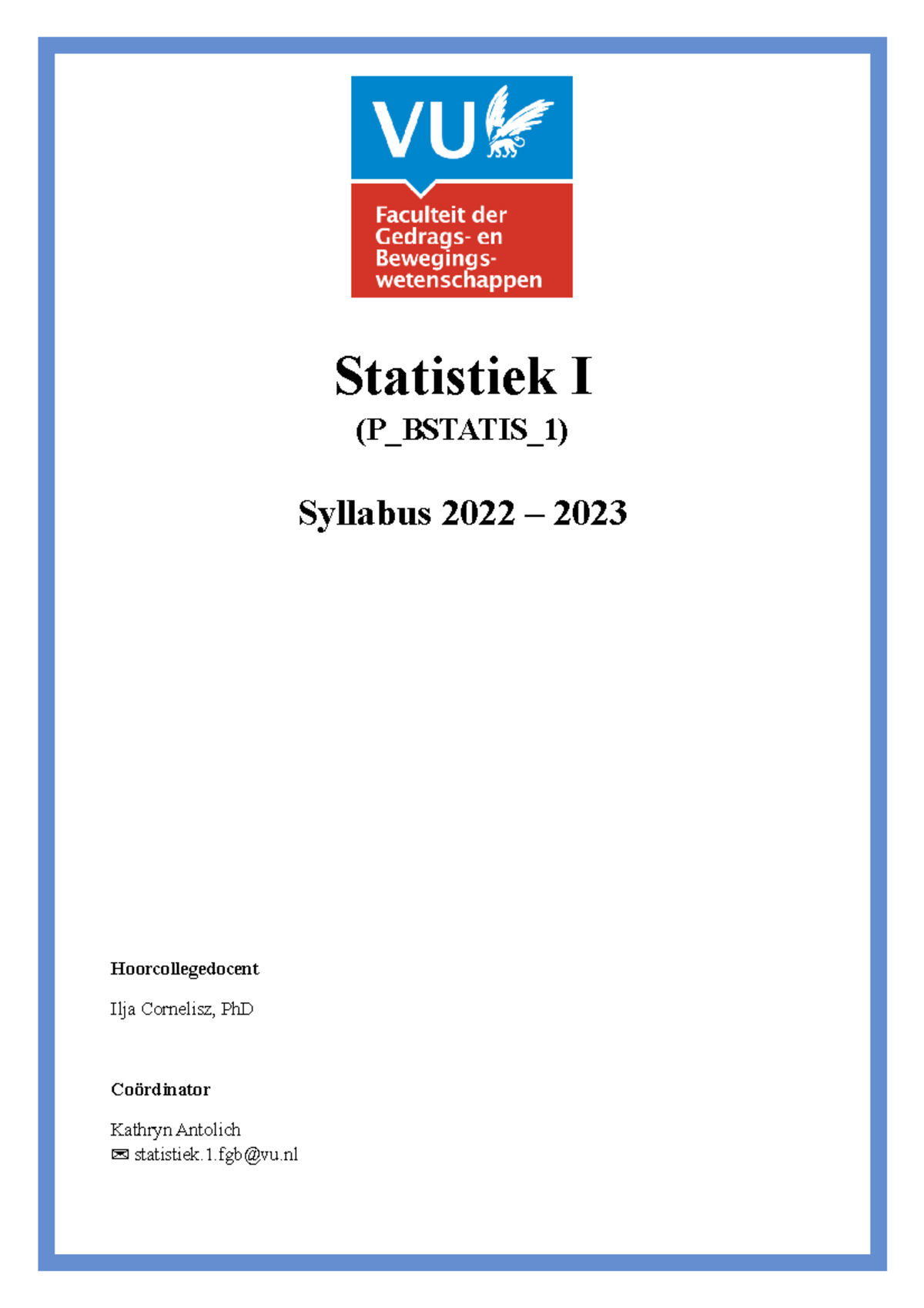 Student Handleiding Statistiek 1 2022-2023 NL 5Dec - Statistiek I (P ...