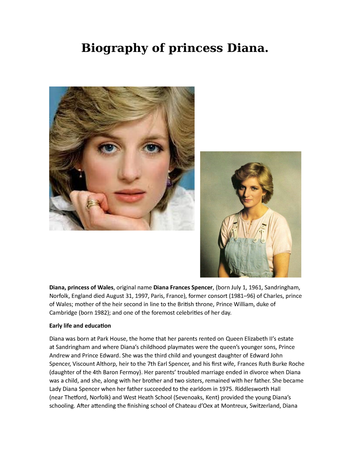 did princess diana write a biography