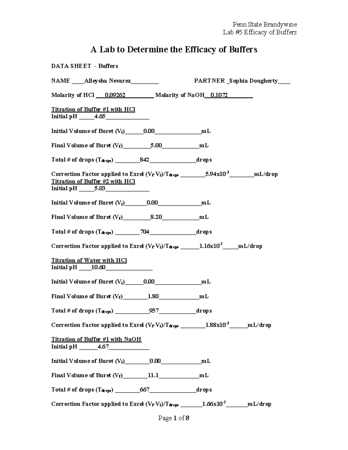 Buffer lab report Lab 5 Efficacy of Buffers A Lab to Determine the