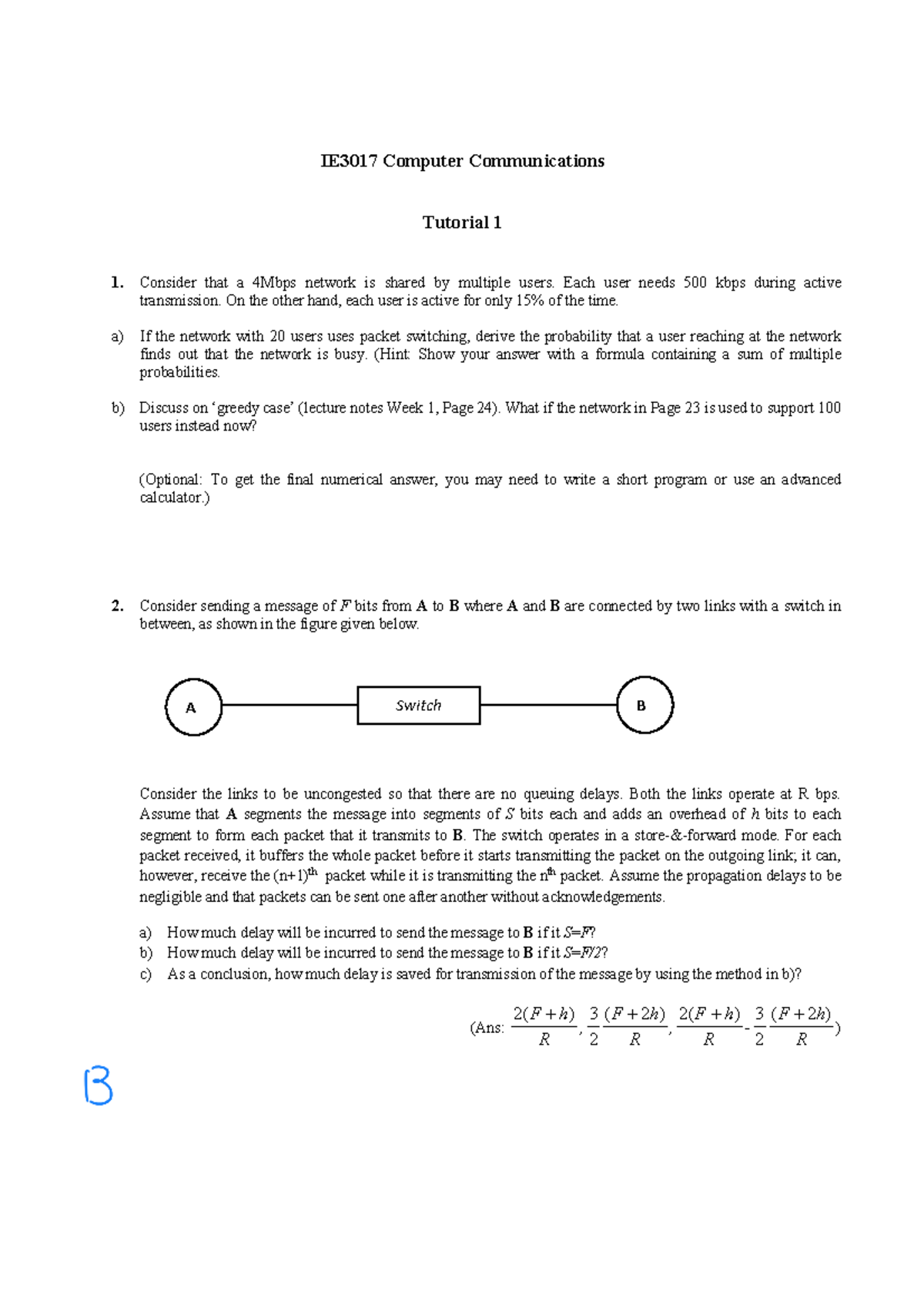 IE3017 Tutorial 1 - Aaaaaaaaaaaaaa - IE3017 Computer Communications ...
