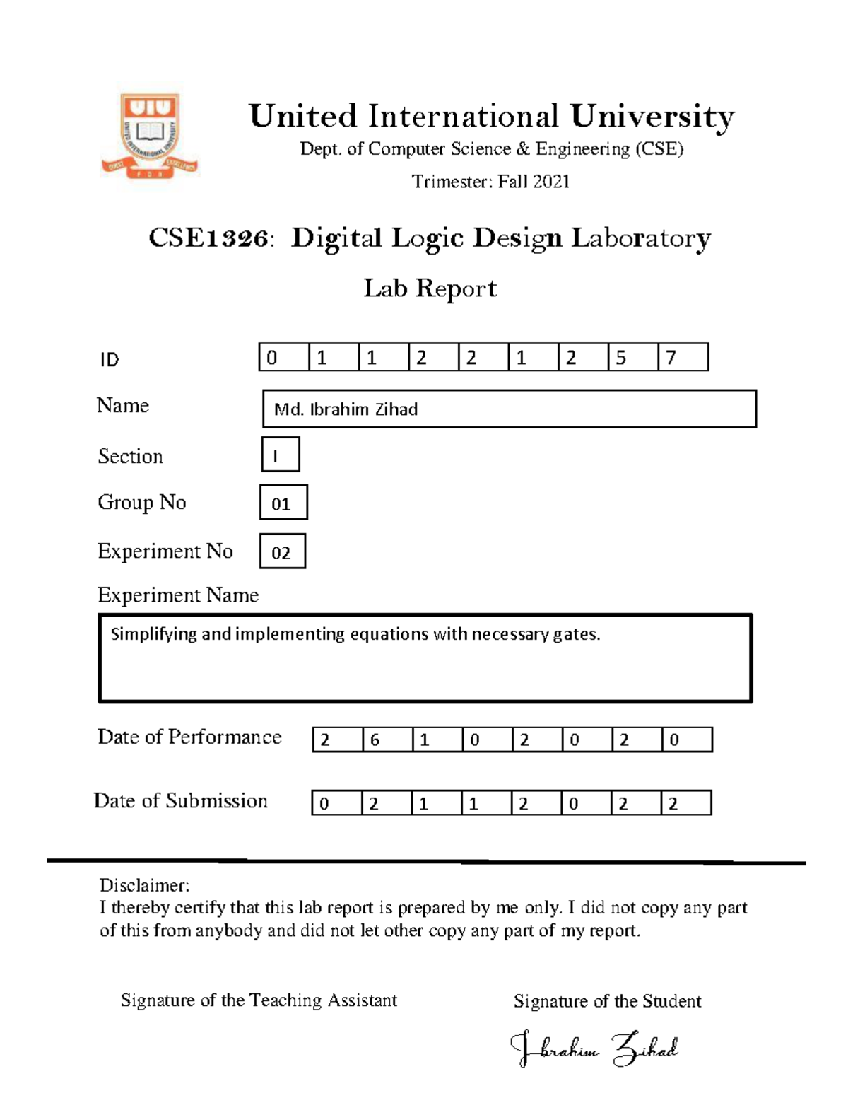 Lab 2 - ....................................... - ID Disclaimer: I ...