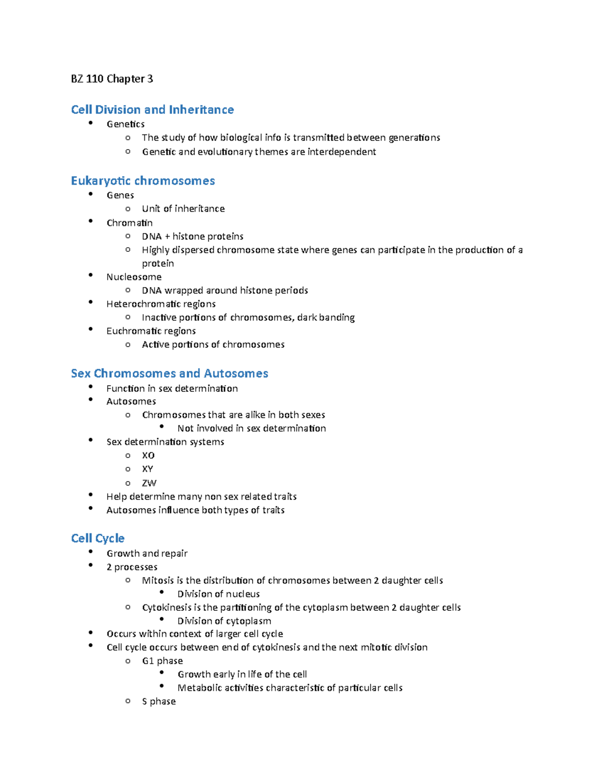 BZ 110 Chapter 3 Animal Biology BZ 110 Chapter 3 Cell Division and
