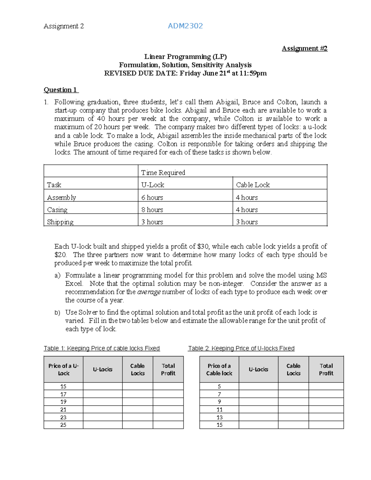 Assignmet 2 2024 - assignement 1 - Assignment Linear Programming (LP ...