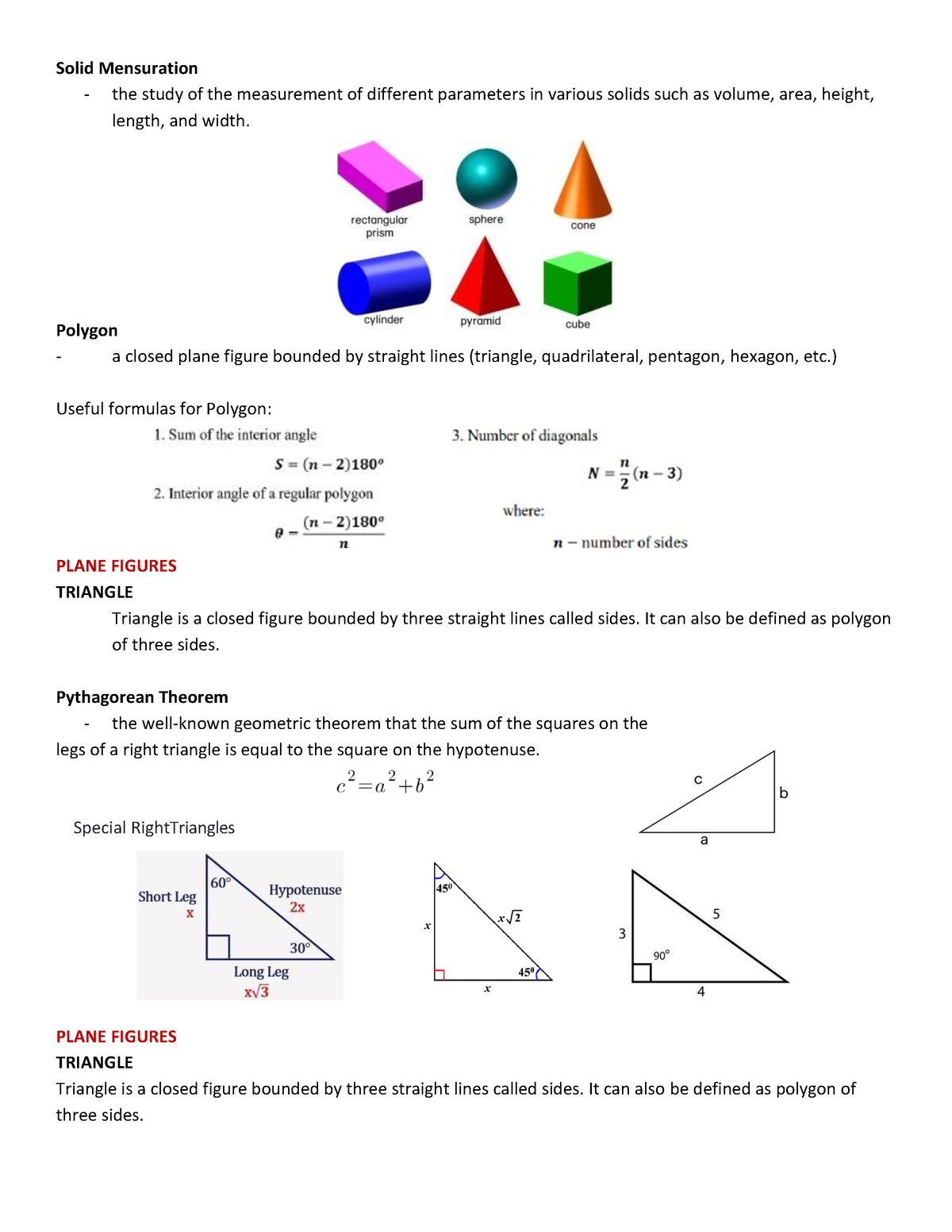 research work on solid mensuration