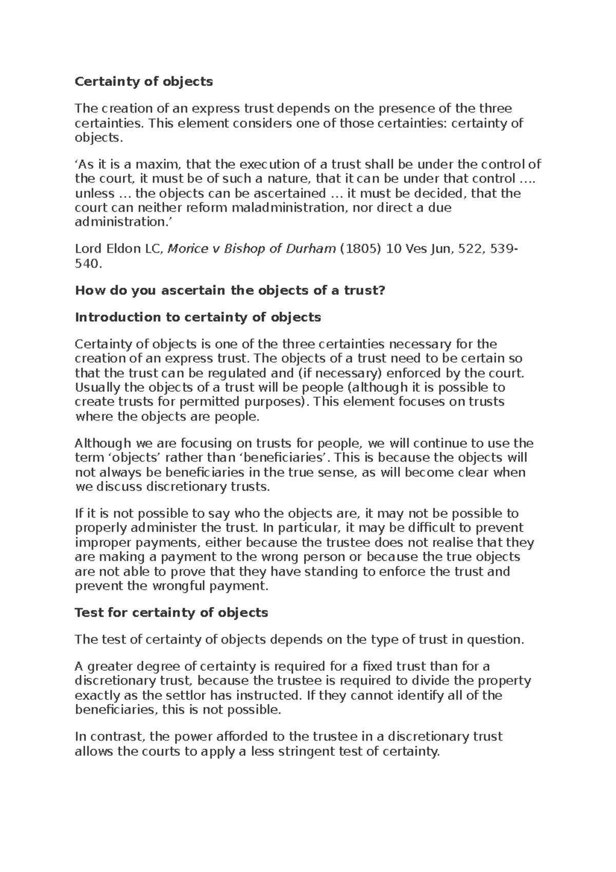 Certainty of objects - Lecture notes Week 2 Trusts - Certainty of ...