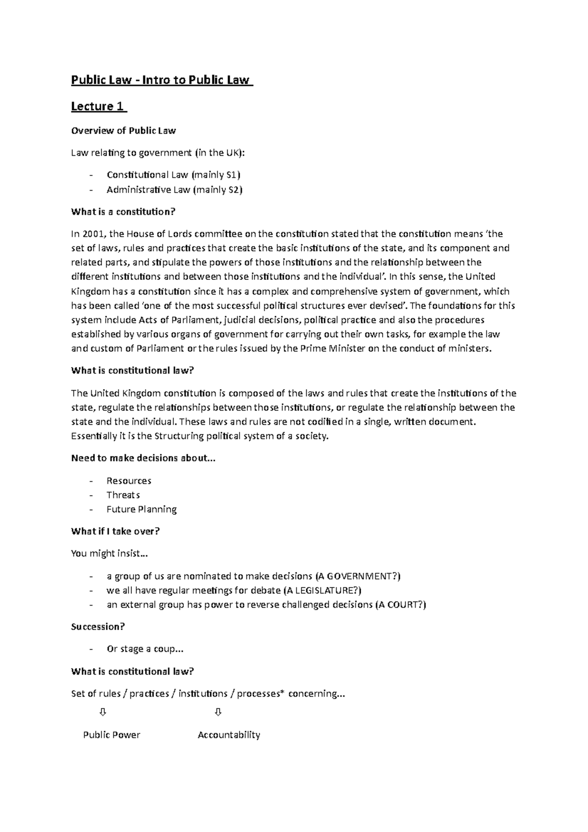 Lecture 1 Intro to Public Law - Copy - Public Law - Intro to Public Law ...