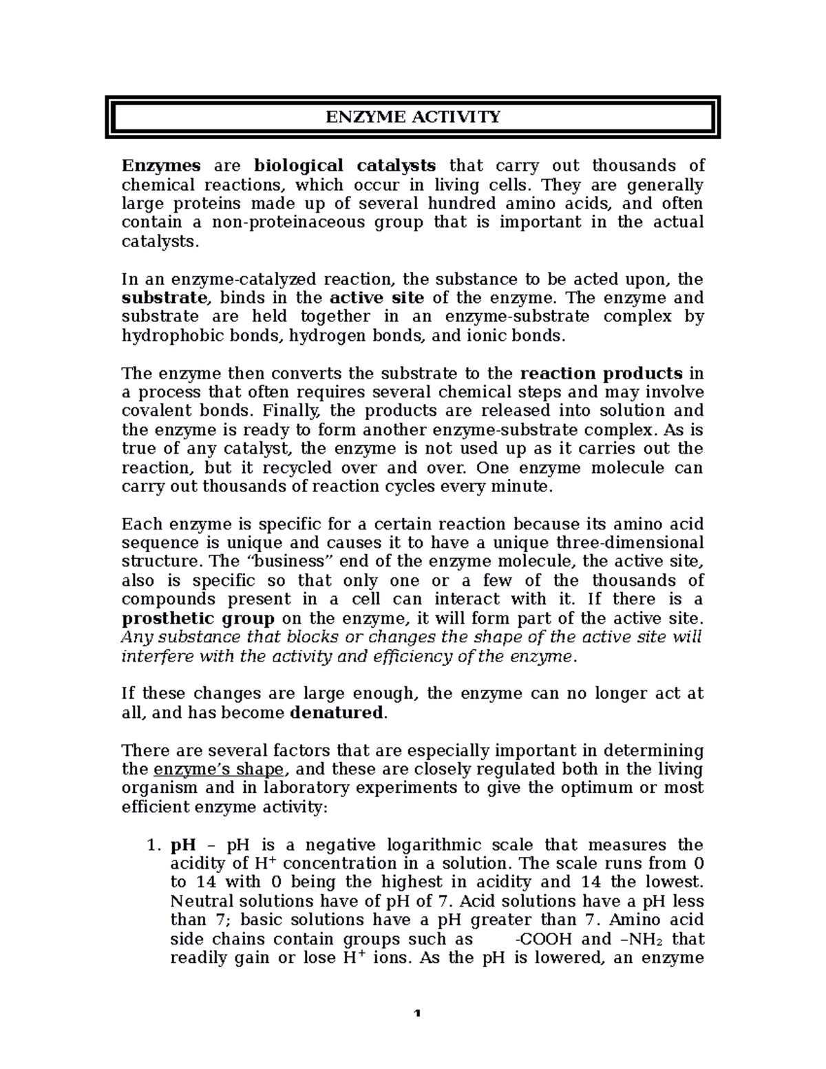 Ap bio enzyme Catalase Lab AP ENZYME ACTIVITY Enzymes are biological