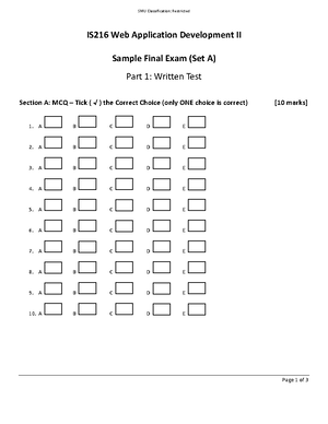IS216 Sample Final Exam Set A Appendix - Appendix A. HTML Cheat Sheet ...
