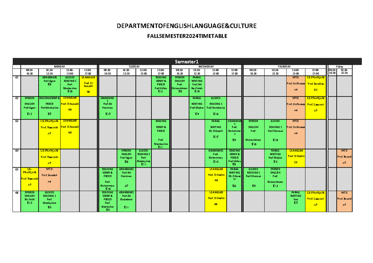 Fall Semester 2024 Timetable All Groups - DEPARTMENTOFENGLISHLANGUAGE ...