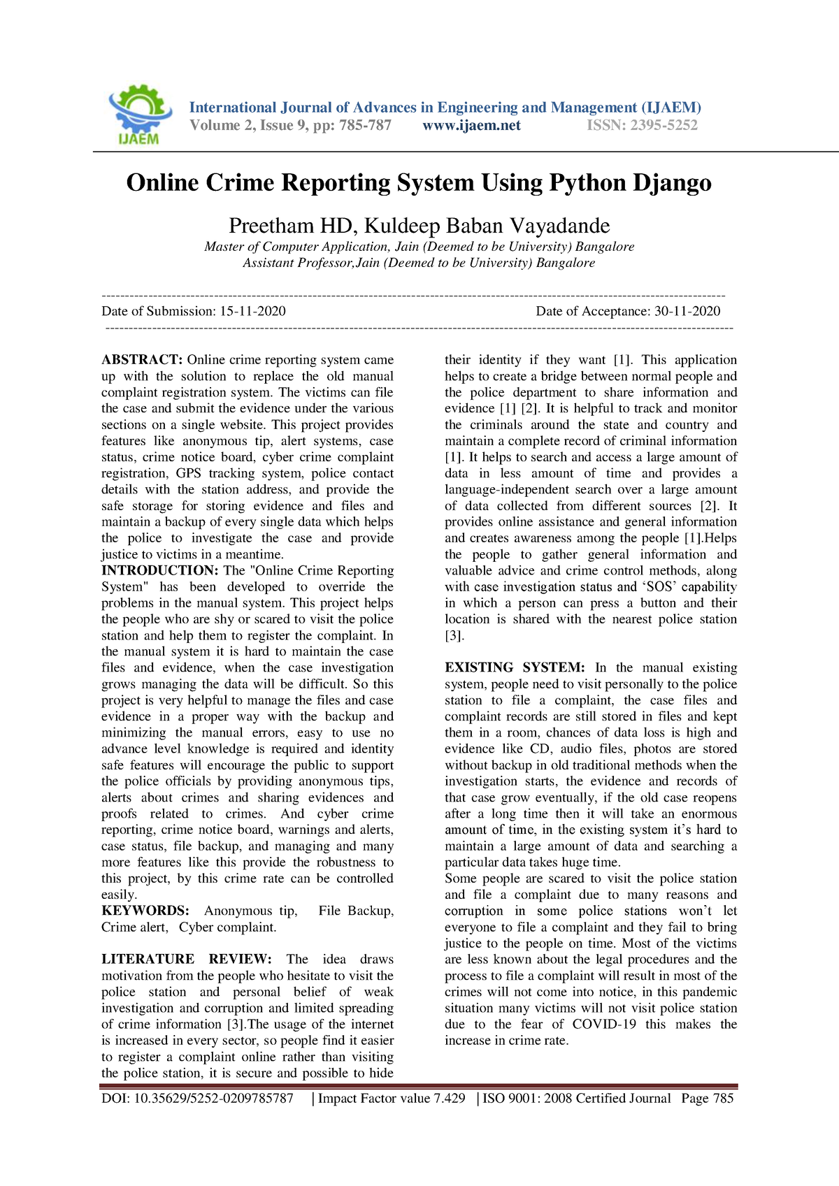 literature review on online crime reporting system